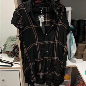 Jane and Delancey Black and Brown Striped Shirt